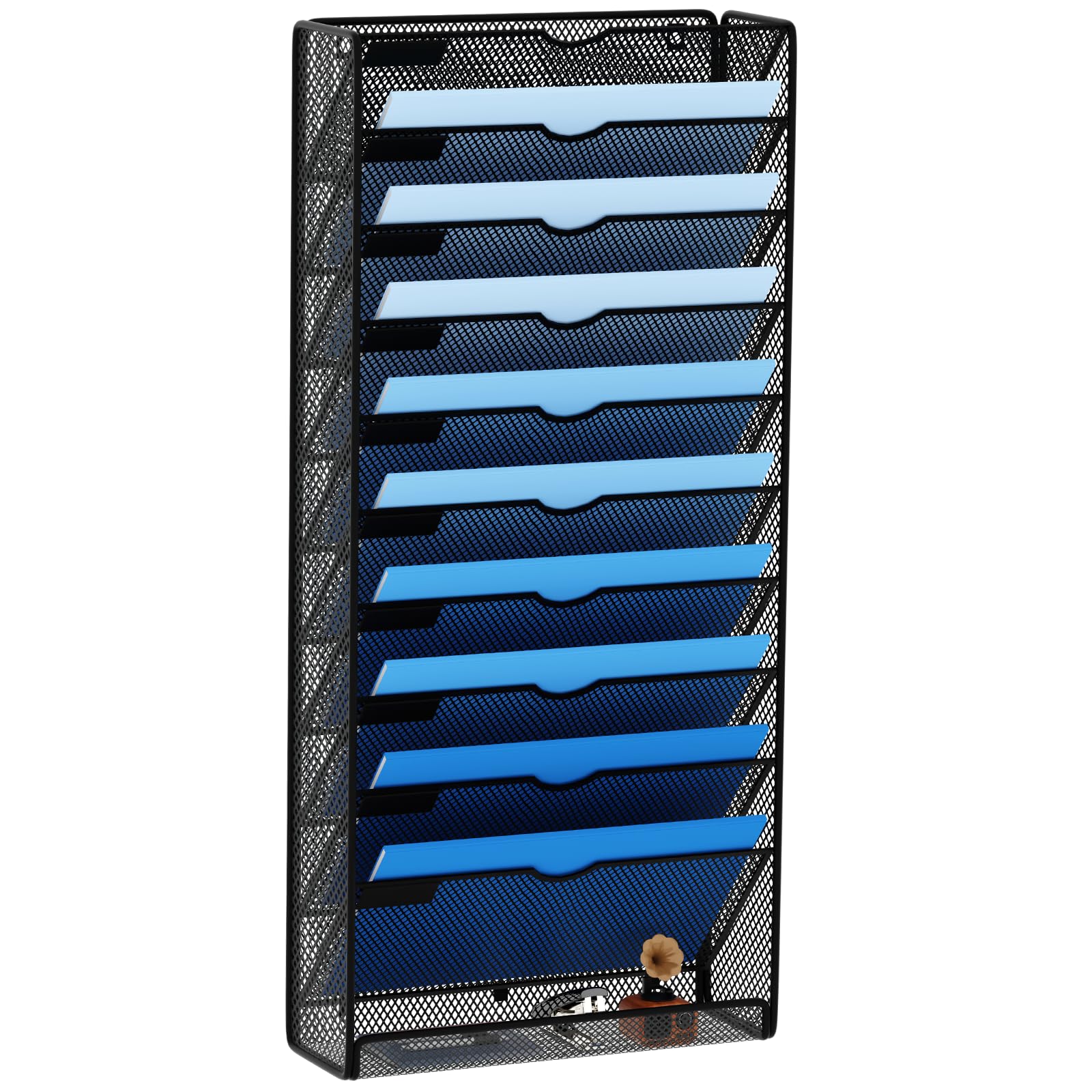 GDINDINFAN Hanging Wall File Organizer 10 Tier Wall Mounted File Holder Document Wall Organizer Magazine Organization for Office Home, Black