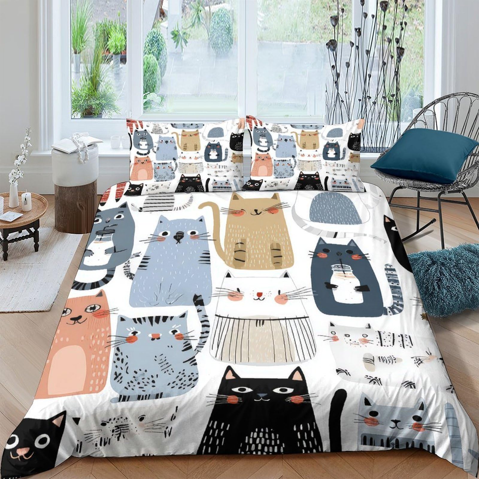 Ctjqhvkz Style-5 3D Printed Cartoon Cat Fitted Sheet Microfiber Soft Multicolor Abstract Kitten Bed Cover For Bedroom Guest Room Decor Single（135X200cm）