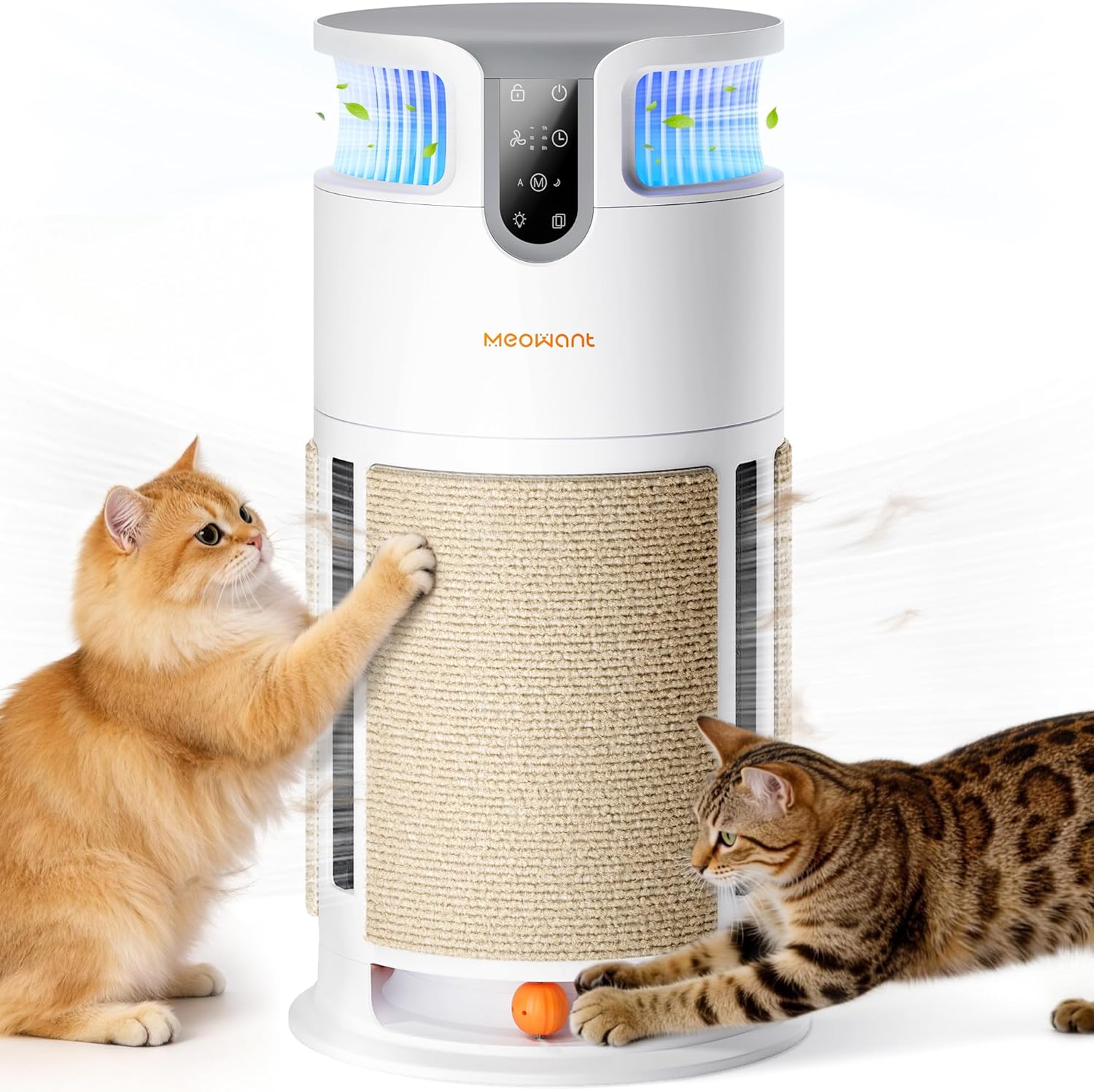 Meowant Air Purifier for Home, Pet Air Purifier 360°Air Intake & Air Outlet for Large Room, 4-in-1 H13 HEPA Filter Up to 3900 Ft² Air Cleaner for Pet Hair Dander Odors with Cat Scratch Board
