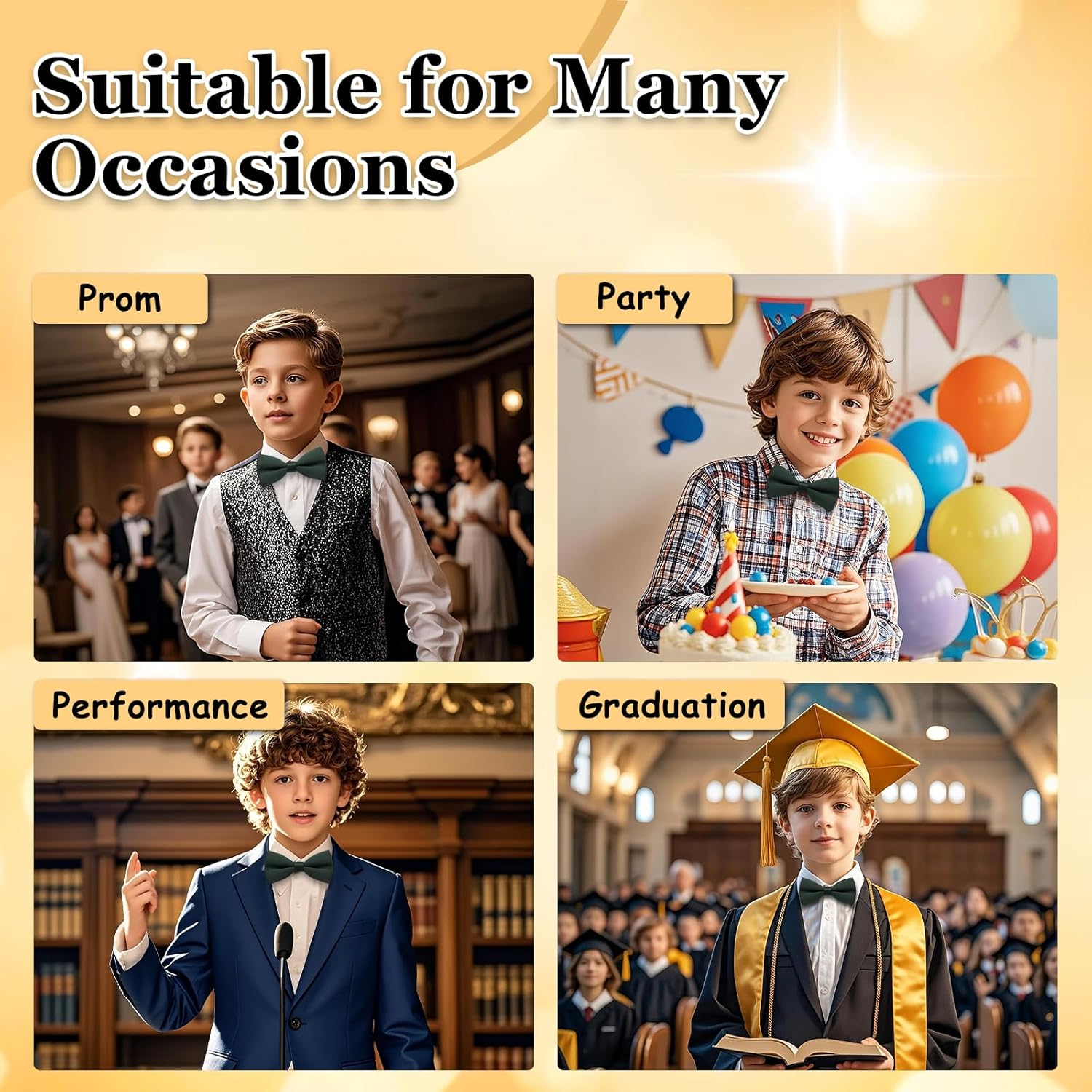 Bow Ties for Boys, Adjustable Teens Bow Tie Solid Color Pre Tied Kid's Bowtie for School Business Wedding Party - Image 5