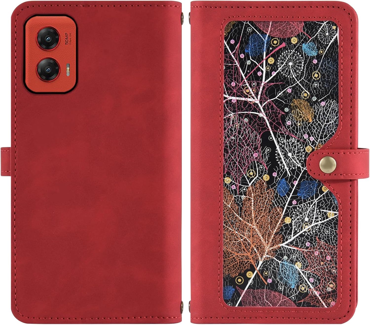 Phone Case for Motorola Moto G Stylus 5G 2024 Wallet Cover with Tempered Glass Screen Protector and Crossbody Wrist Strap Leather Flip Pattern Zipper Credit Card Holder Stand Cell G5 Women Men Red