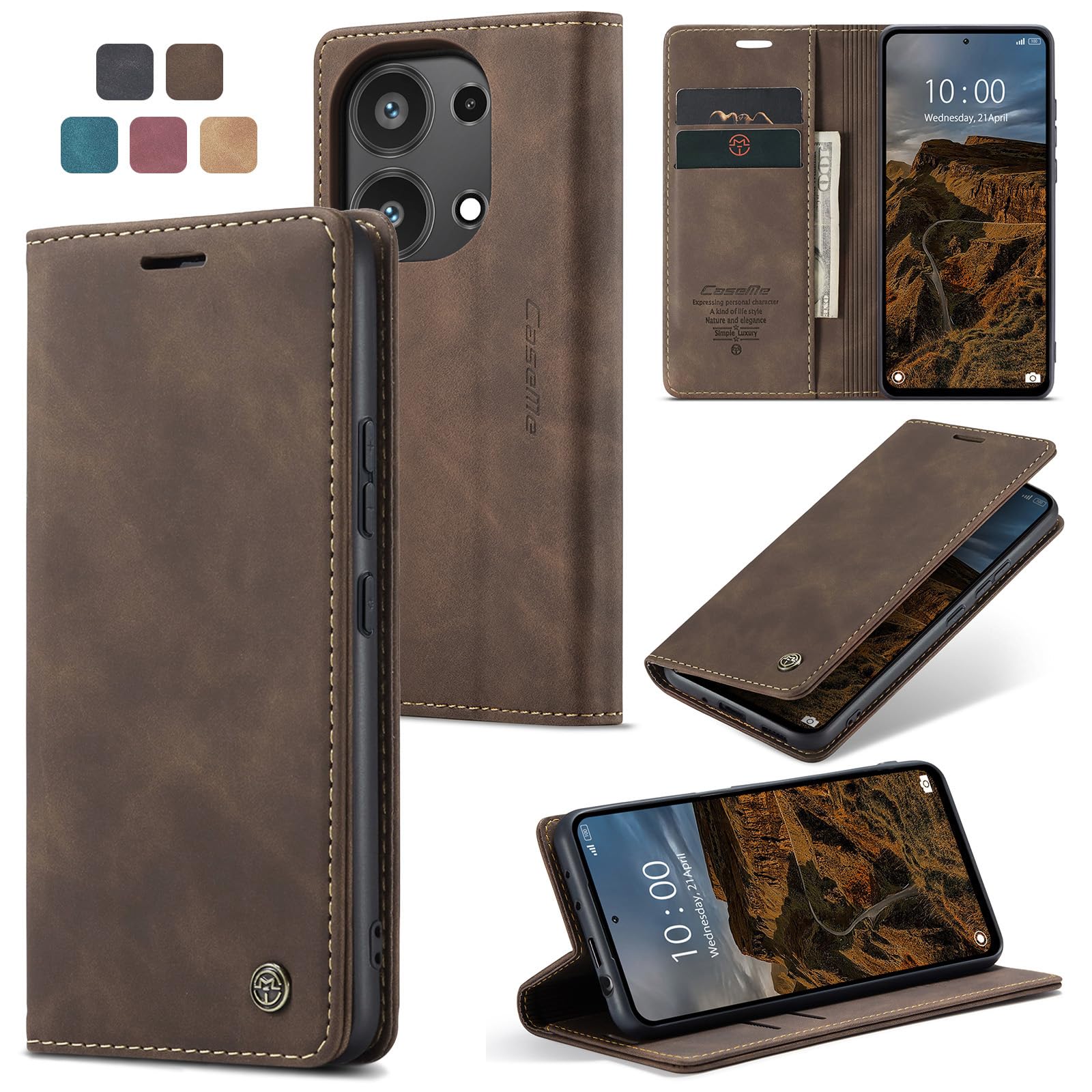 Cracedily Handyhülle für Xiaomi Redmi Note 13 Pro 4G Hülle (Nicht für 5G), Klapphülle Premium Lederhülle Klappbar Flip Case Tasche Magnet Kartenfach Standfunktion Klapphülle Schutzhülle, Kaffee