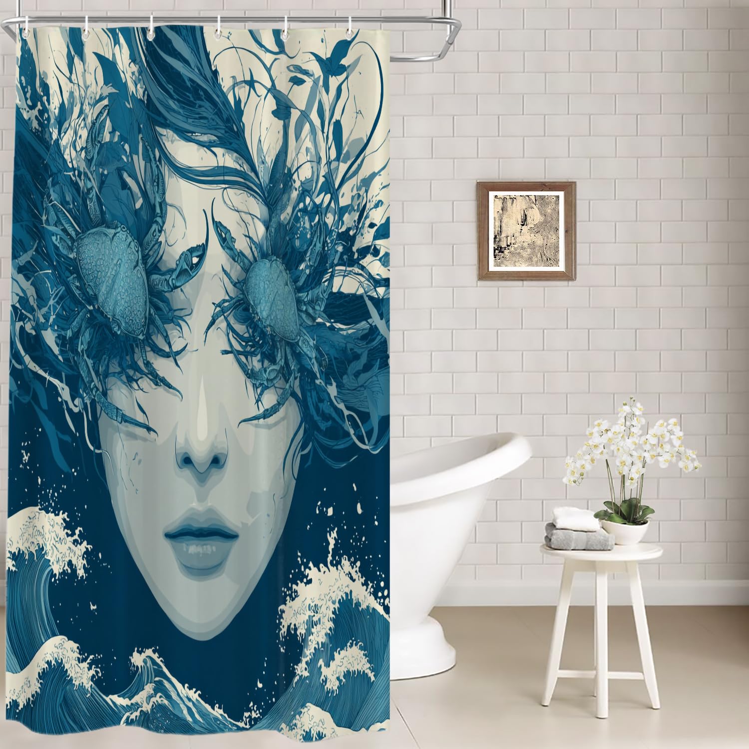Rideau de douche océan et algues Batmerry en polyester étanche pour salle de bain