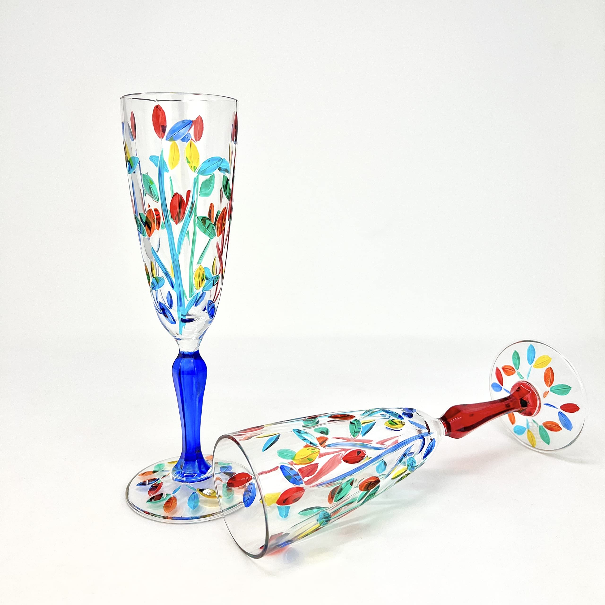 Amazon | Authenticイタリアシャンパンフルート、Flowervine、ムラーノ 