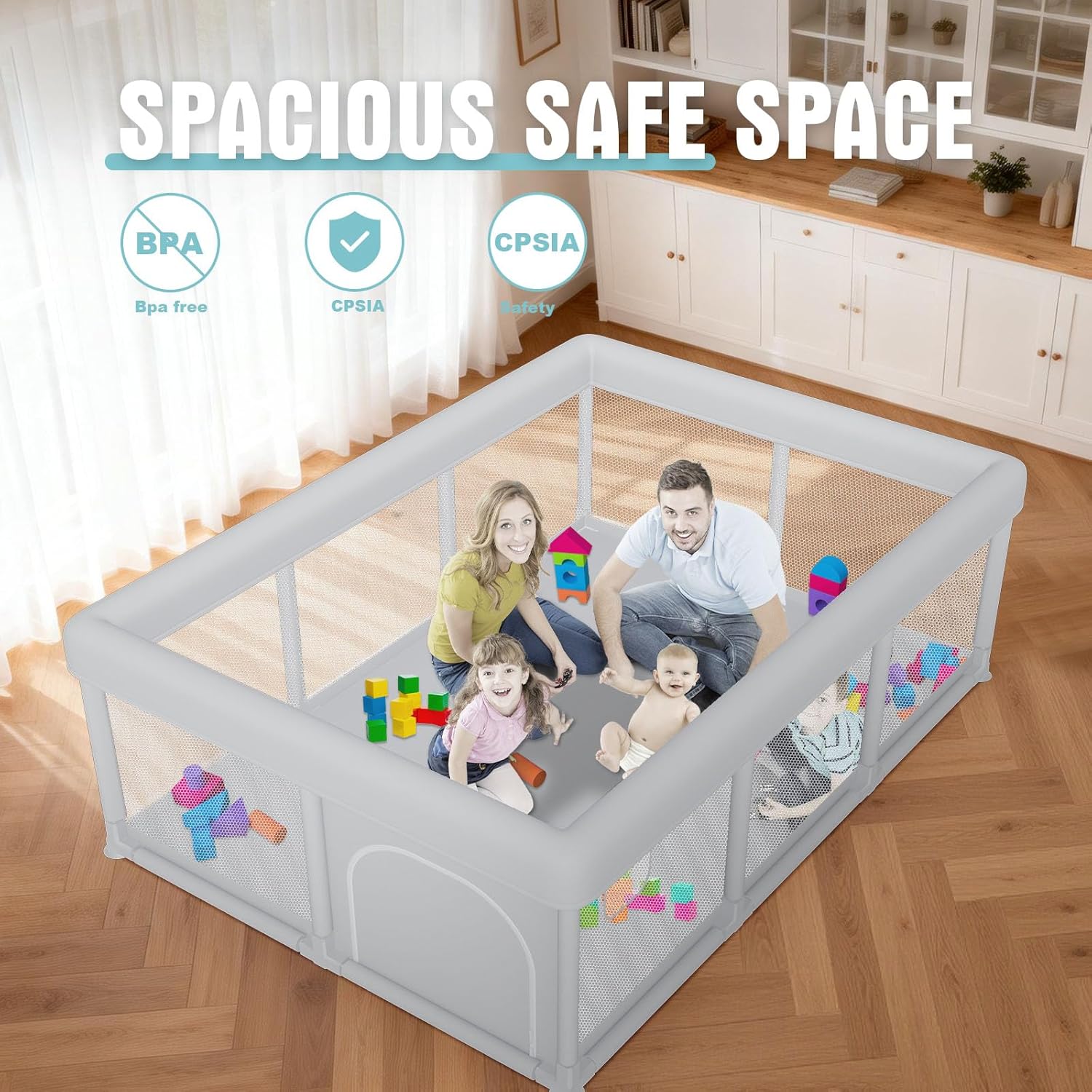 Baby Playpen 74x50 Inch, Play Pens for Babies and Toddlers Baby Fence Play Yards for Indoor & Outdoor with Breathable Mesh Anti-Fall Playpen (74x50)