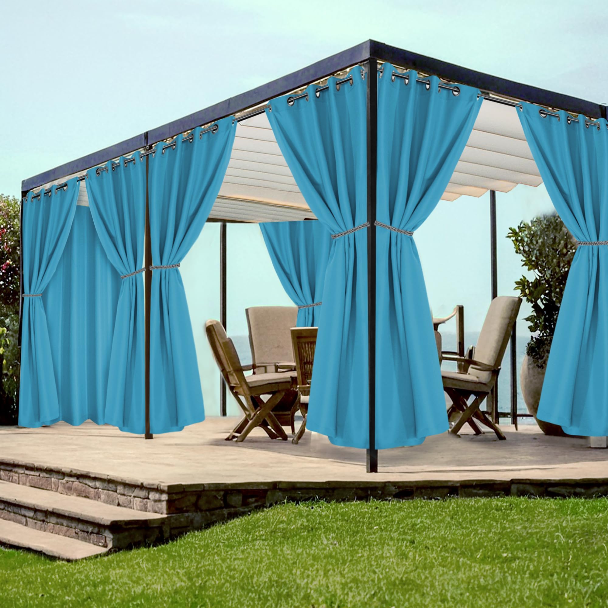 HolidayIdeas Grommet Outdoor Curtains for Patio Waterproof 8 Pcs All Weather Balcony Outside Curtains for Apartments, Gazebo, Pergolas, Porch, 54x84 Inch, Teal