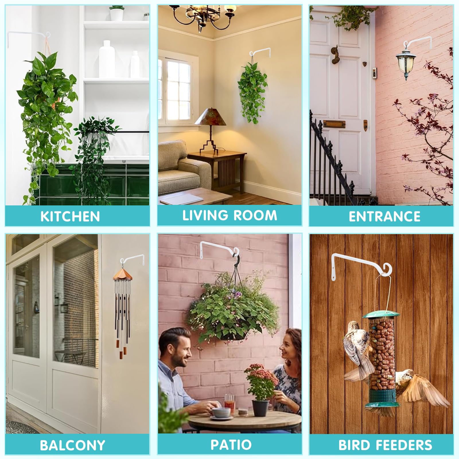 2 Pcs Gancho Para Macetas Pared 25cm Gancho Planta Colgante Blanco Gancho Faroles de Pared Gancho Colgador Para Macetas Para Comedero para Pájaros Linterna Interiores Exteriores, 44bls/20kg