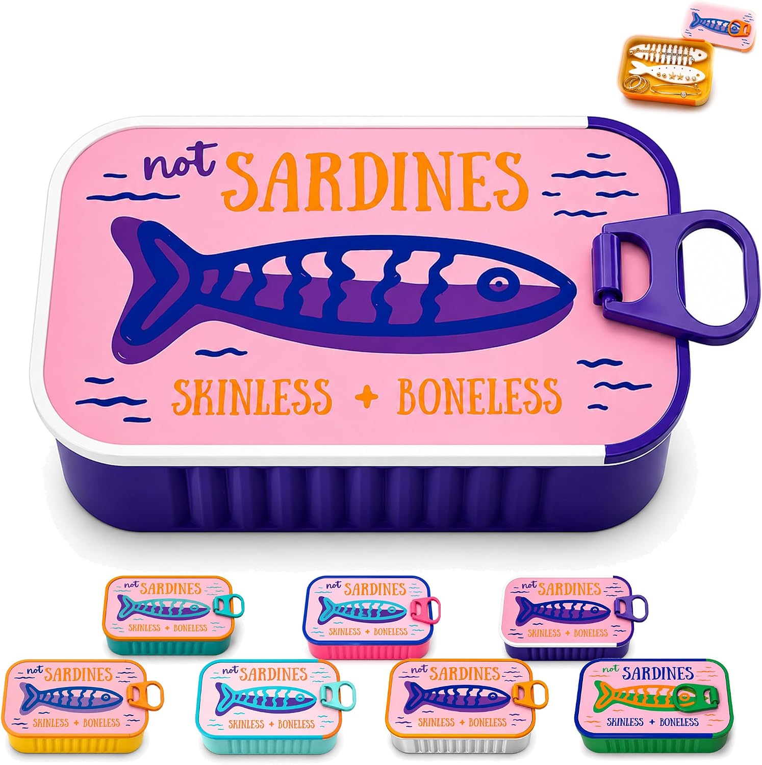 2027 New Sardine Jewelry Travel Box - 3D Printed Sardine Jewelry Travel Case Holder with Fish-Shaped Holders for Earrings and Charms, Portable Earring Organizer (Pink + Purple)