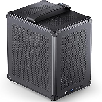 JONSBO C6-ITX Black Mini ITX Handled Mesh PC Case, Simple Compact Desktop Chassis, SP MB mini-ITX/Mini-DTX, ATX Power Bite L140mm Max., 170mm Tower Cooler,Tool-Free Open SFF Case, Black
