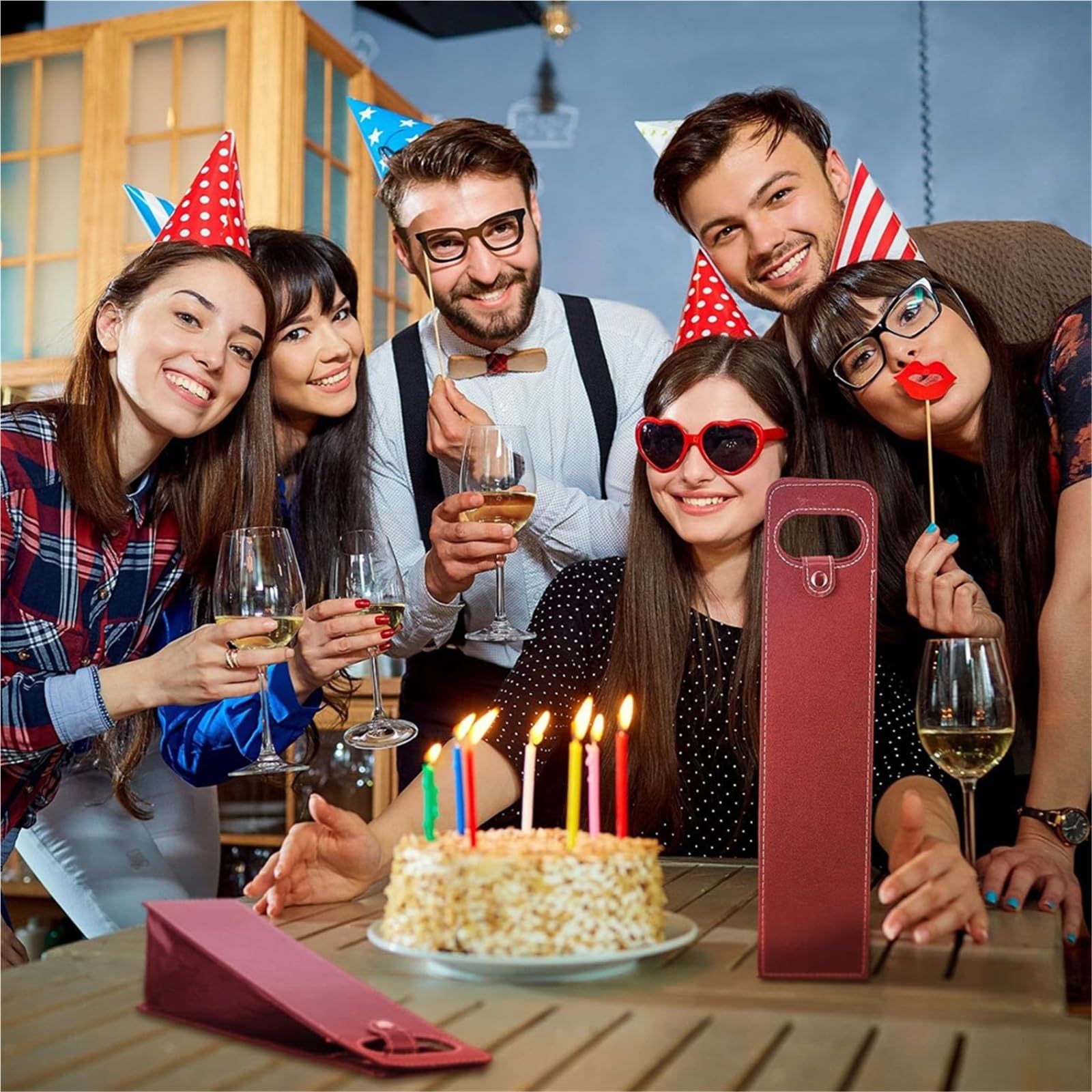 Borsa regalo per vino Borsa tote per vino Borsa riutilizzabile in pelle porta vino borsa titolare singola bottiglia champagne birra sacchetti regalo per matrimonio festa di compleanno, Rosso