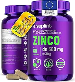 Zinco 30 mg Bisglicinato | Suplemento Vitamínico em Cápsulas Veganas | Sem Glúten e Não Transgênico – 60 Cápsulas