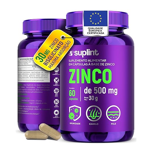 Zinco 30 mg Bisglicinato | Suplemento Vitamínico em Cápsulas Veganas | Sem Glúten e Não Transgênico – 60 Cápsulas