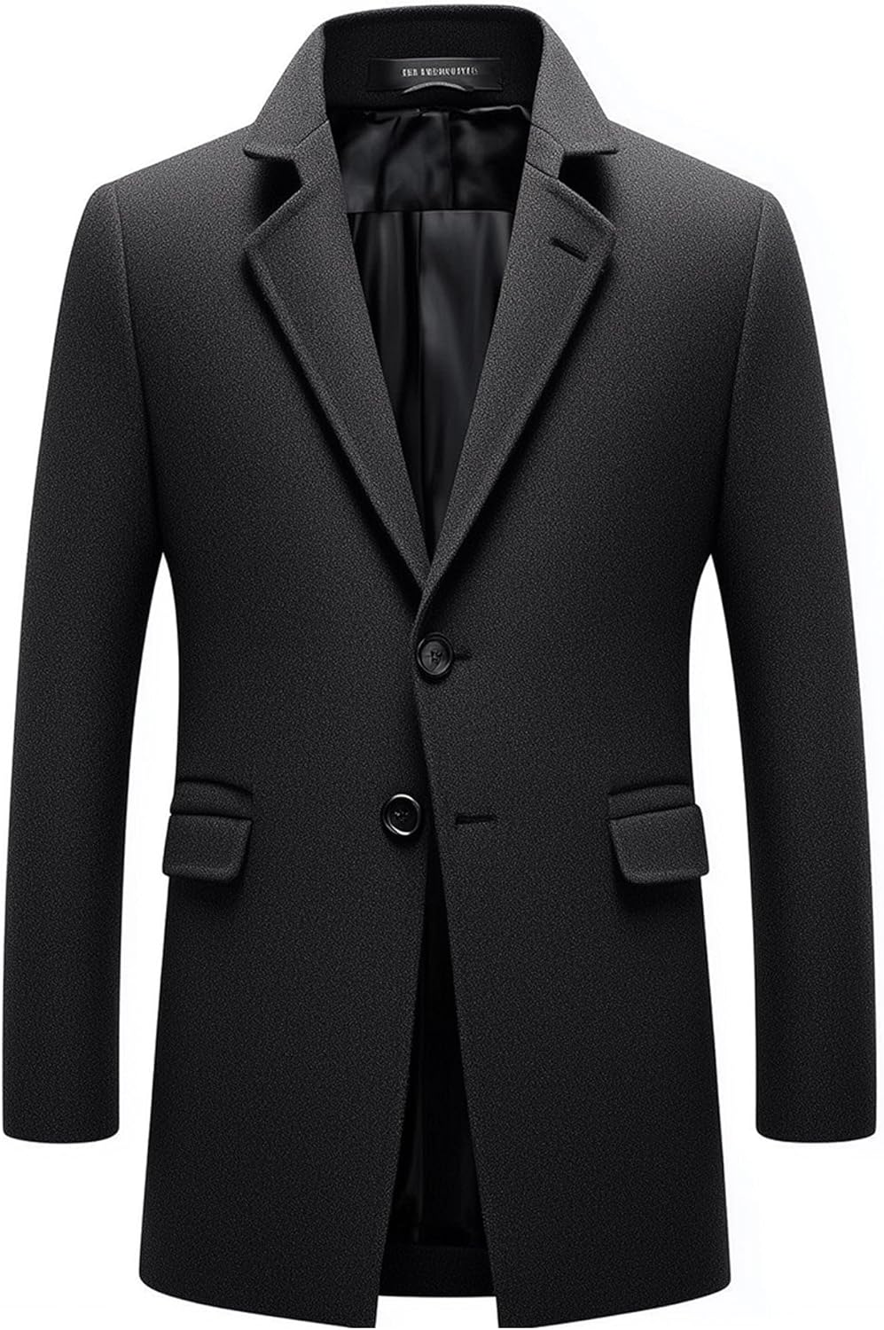 Mens Classic Black Overcoat Thigh-length Warm Jacket Versatile Modern Winter Wool Coat