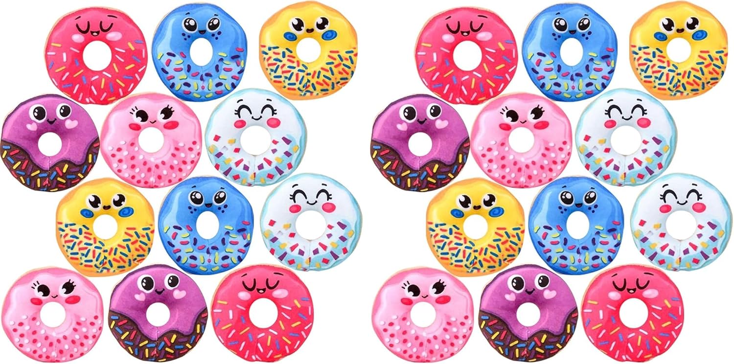 ArtCreativity Mini Smile Face Plush Donuts for Kids, Set of 12, Soft Stuffed Toys in Assorted Colors, Cute Party Favor, Easter Basket Filler (Pack of 2)
