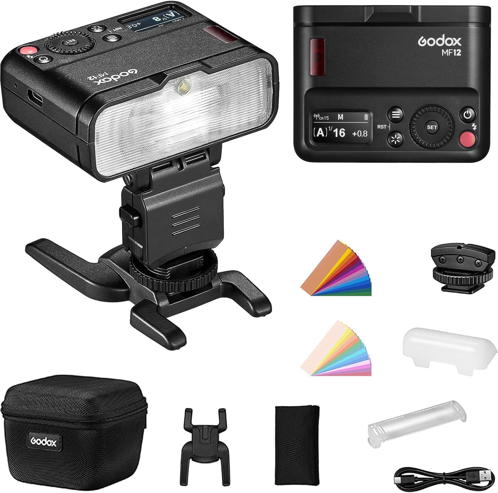 MF12 12W TTL Macro Flash, Off-Camera Speedlite with 2.4G Wireless Control, TTL/M Manual Modes, Built-in 3.7V Lithium Battery, Compatible with Canon, Nikon, Sony, Fujifilm, Olympus, Panasonic