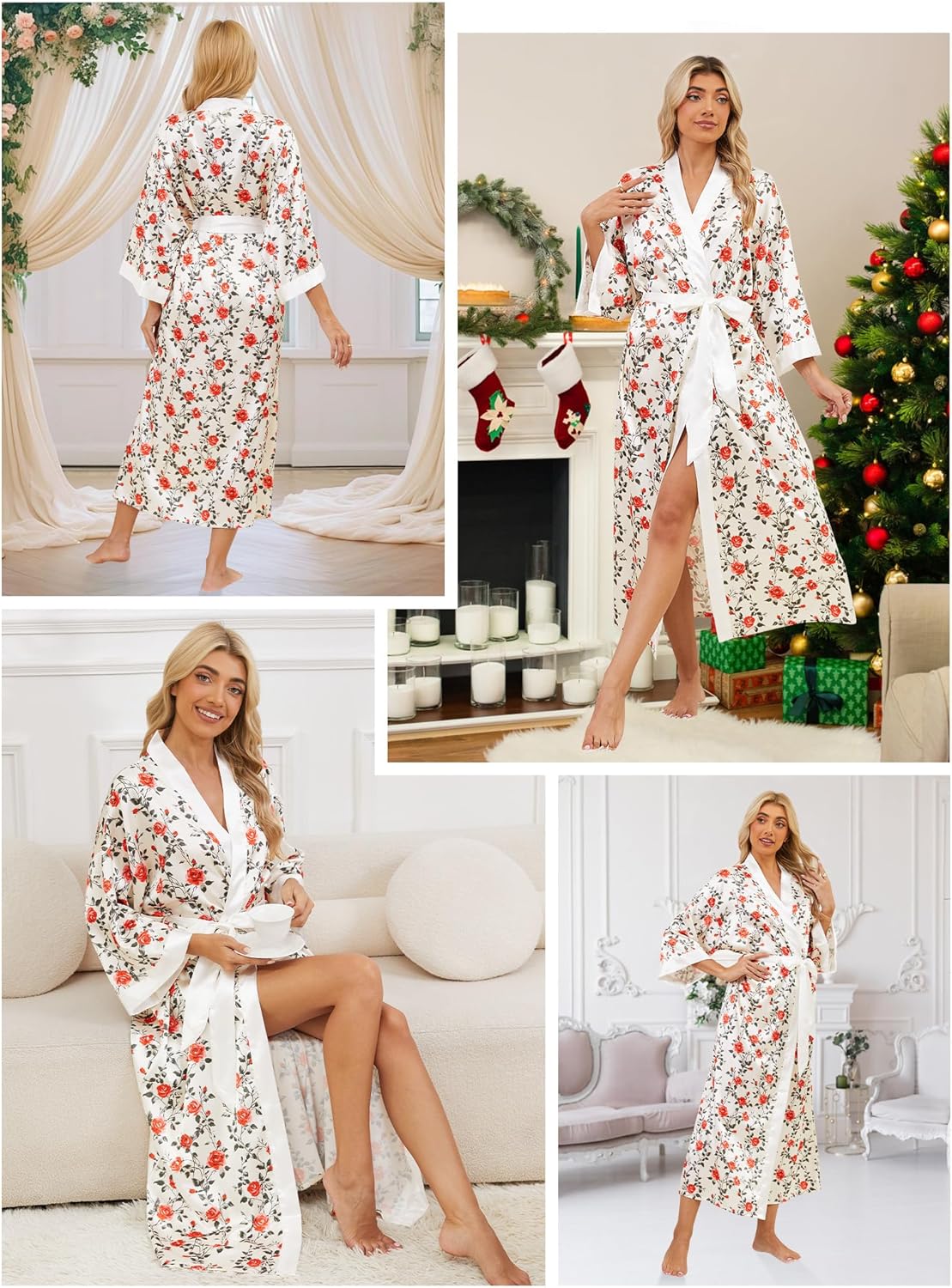 Artfasion Women Silky Floral Robes: Long Satin Bathrobes Sleepwear Loungewear - Image 5