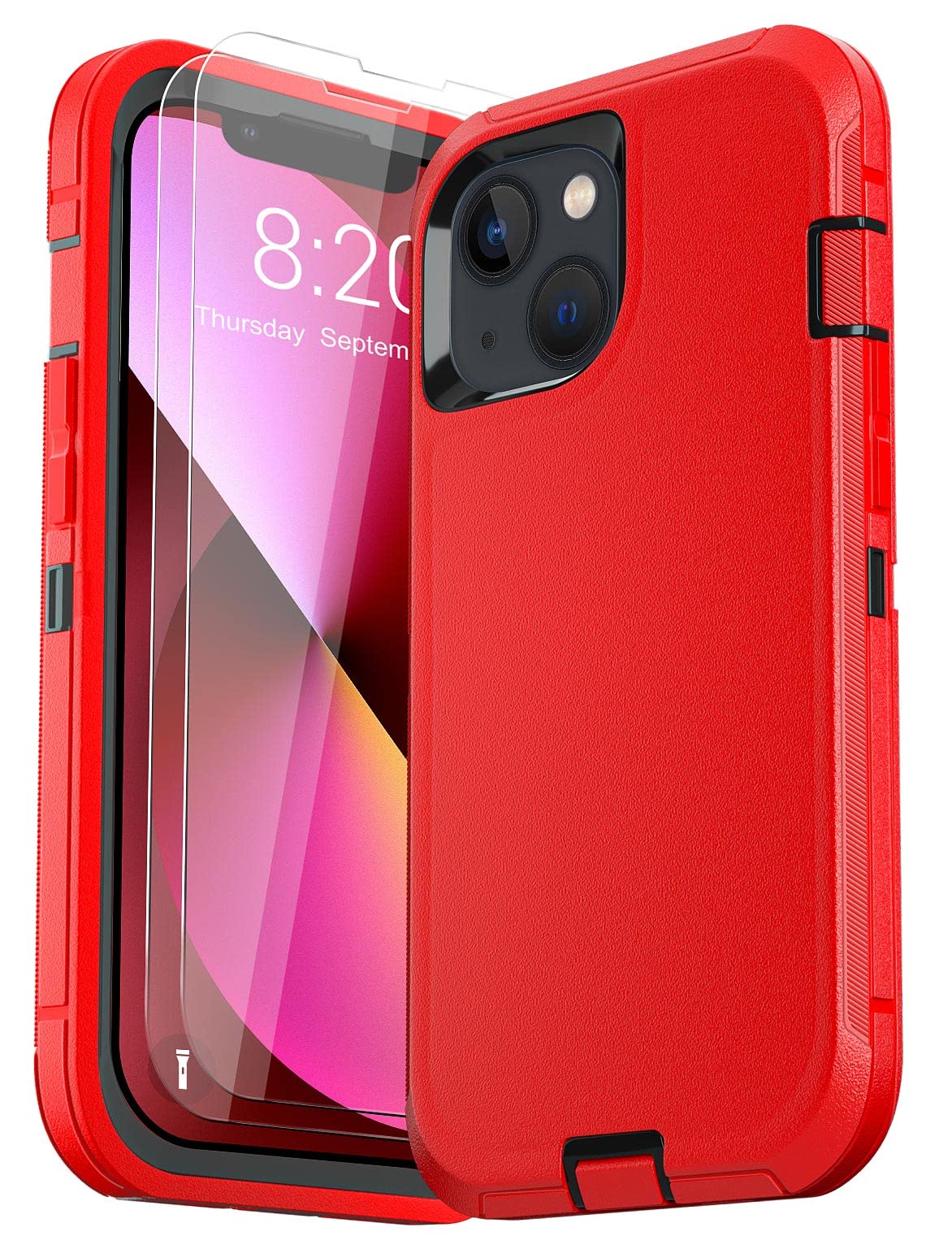 for iPhone 13 Case (6.1"), with 2 Tempered Glass Screen Protector [Heavy Duty Military-Gr…