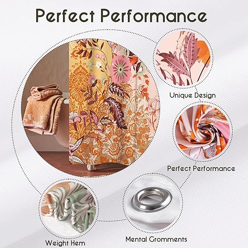 Miniatura 10 de Cortina de ducha floral bohemia para baño, cortina de ducha de flores silvestres con ganchos, cortinas de ducha de tela de poliéster, lavables a