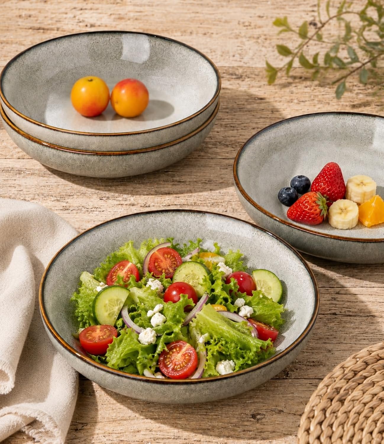AmorArc 8.5’’ Ceramic Pasta Bowls Set of 6, 36oz Large Stoneware Bowls Set image 5