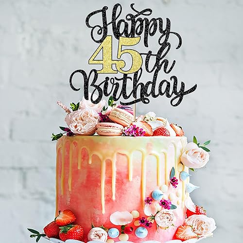 Miniatura 9 de Decoración para tarta de cumpleaños de 50 años, decoración de pastel de cumpleaños con purpurina negra y dorada, suministros de decoración de fiesta