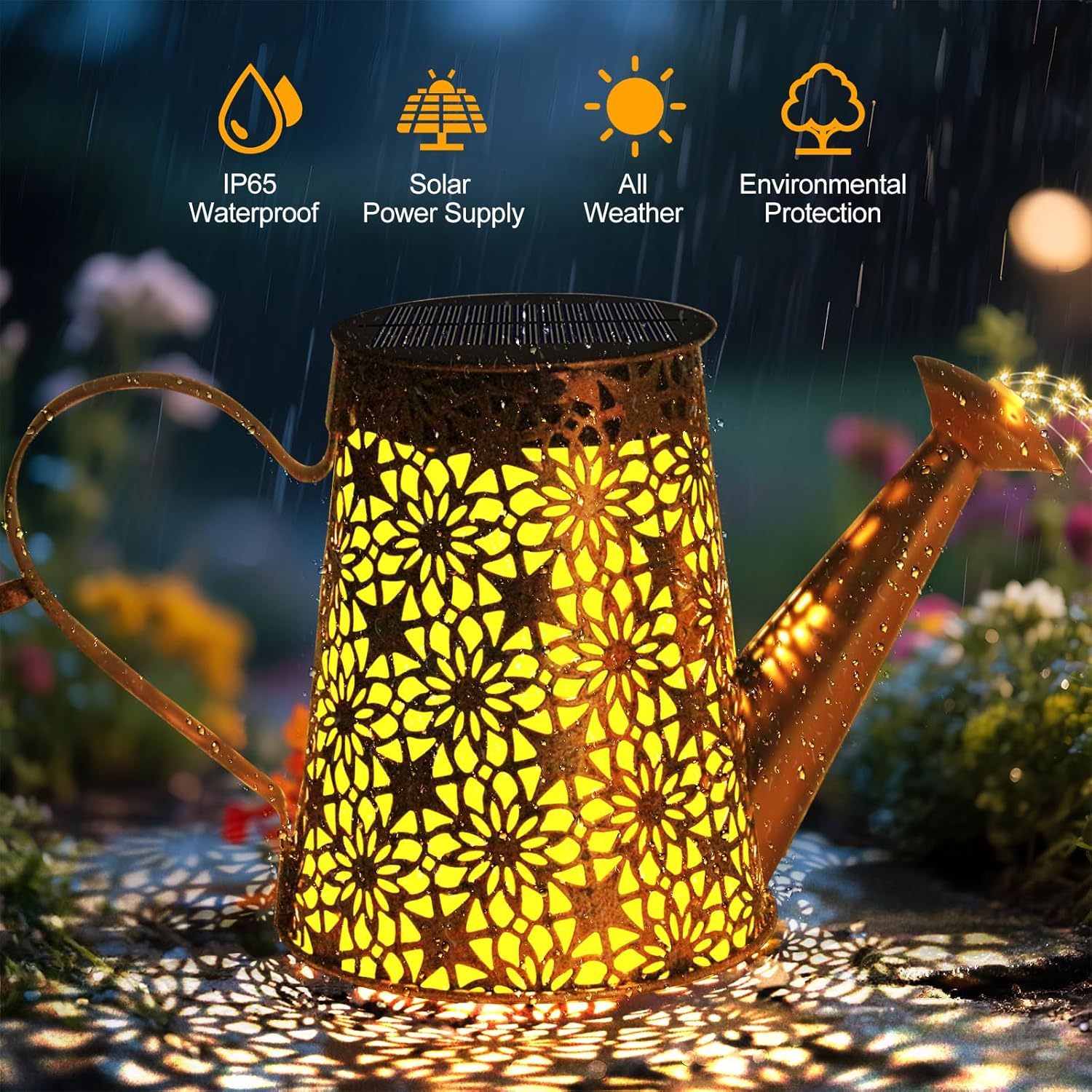 Solar Watering Can with Lights, Large Waterproof Solar Garden Lights Outdoor Garden Decor Metal Solar Powered Lanterns Hanging Landscape Lights for Yard Patio Pathway Lawn Gard (2) - Image 2