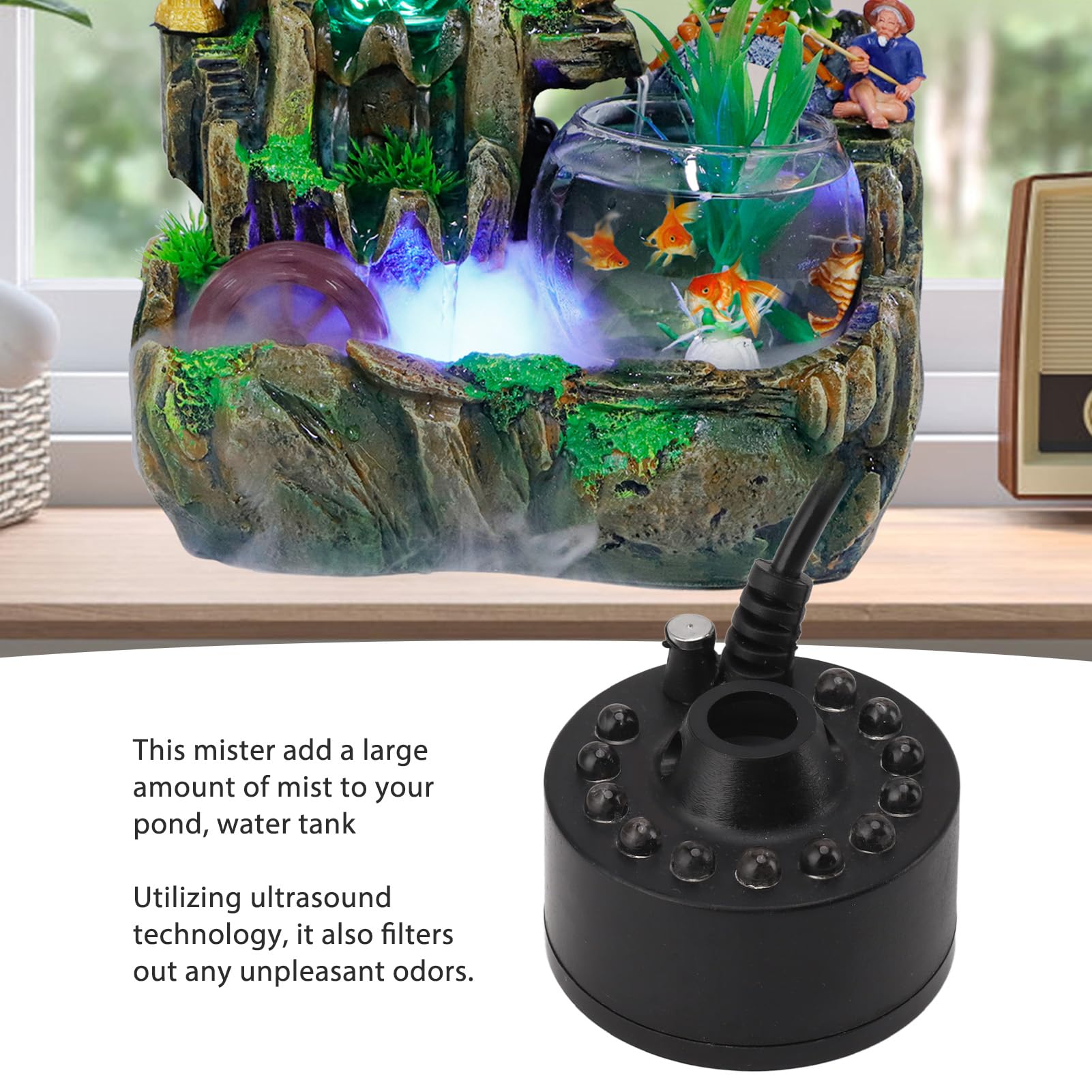 12 Heads Ultrasonic Mist Maker Fogger - Pond Fountain Humidifier, Waterproof, Adjustable Buoy