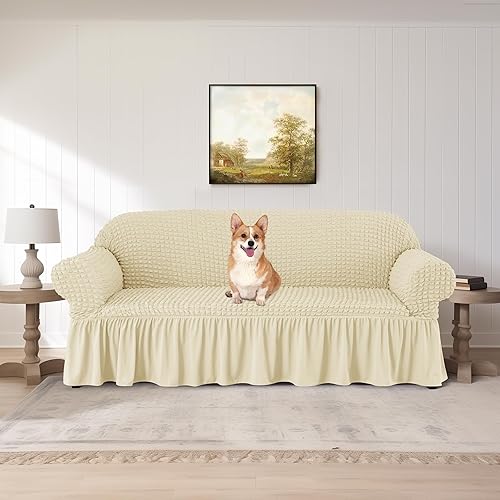 Miniatura 9 de CHUN YI - Funda elástica para sofá (7 piezas), funda para sofá de 3 plazas con tres respaldos y cojines separados con banda elástica, tela jacquard