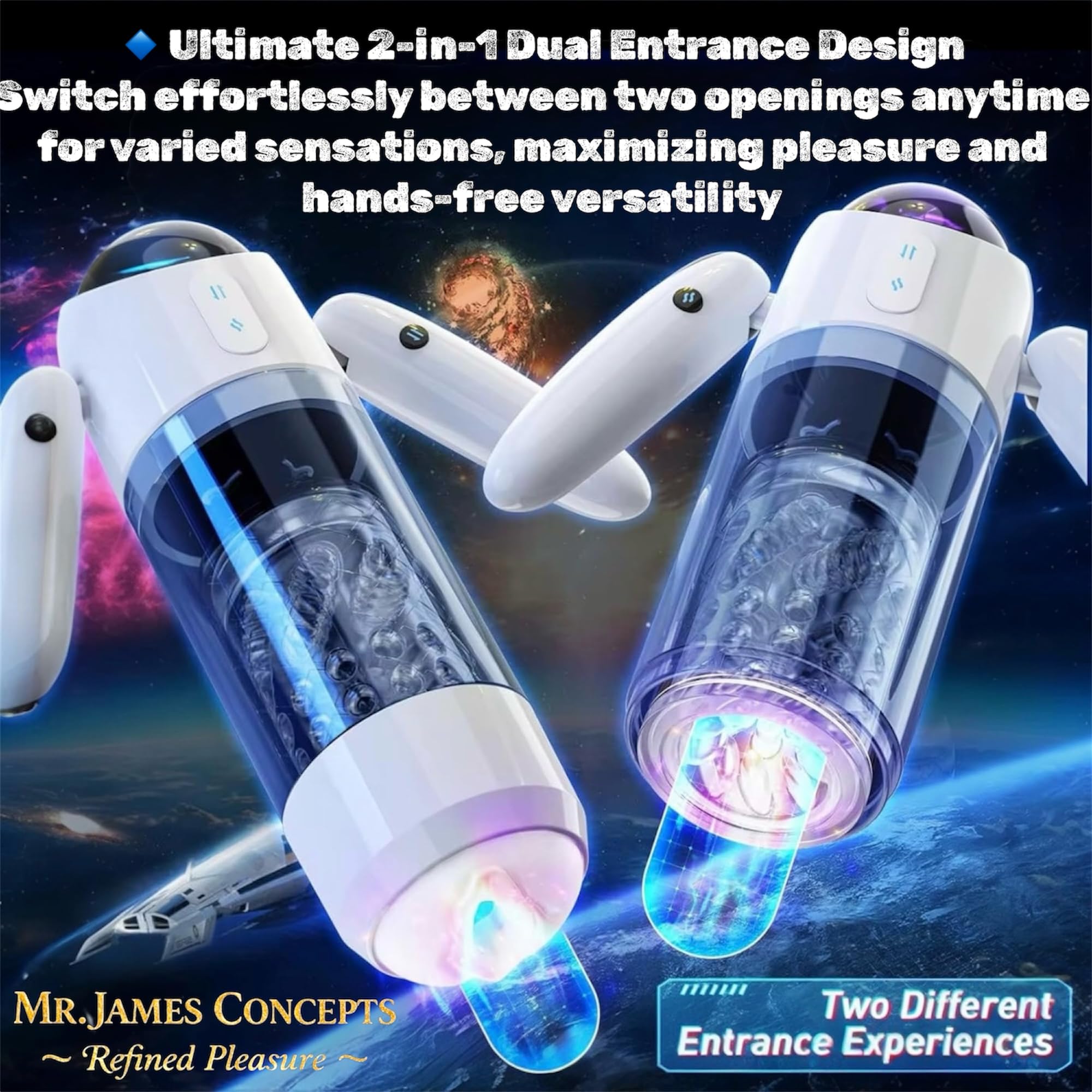 Mr. James Concepts – Thrust & Rotate – Next – Gen automatico Masturbatore maschile – Dual Entrance – ricaricabile USB – Ce – 7 LED modalità