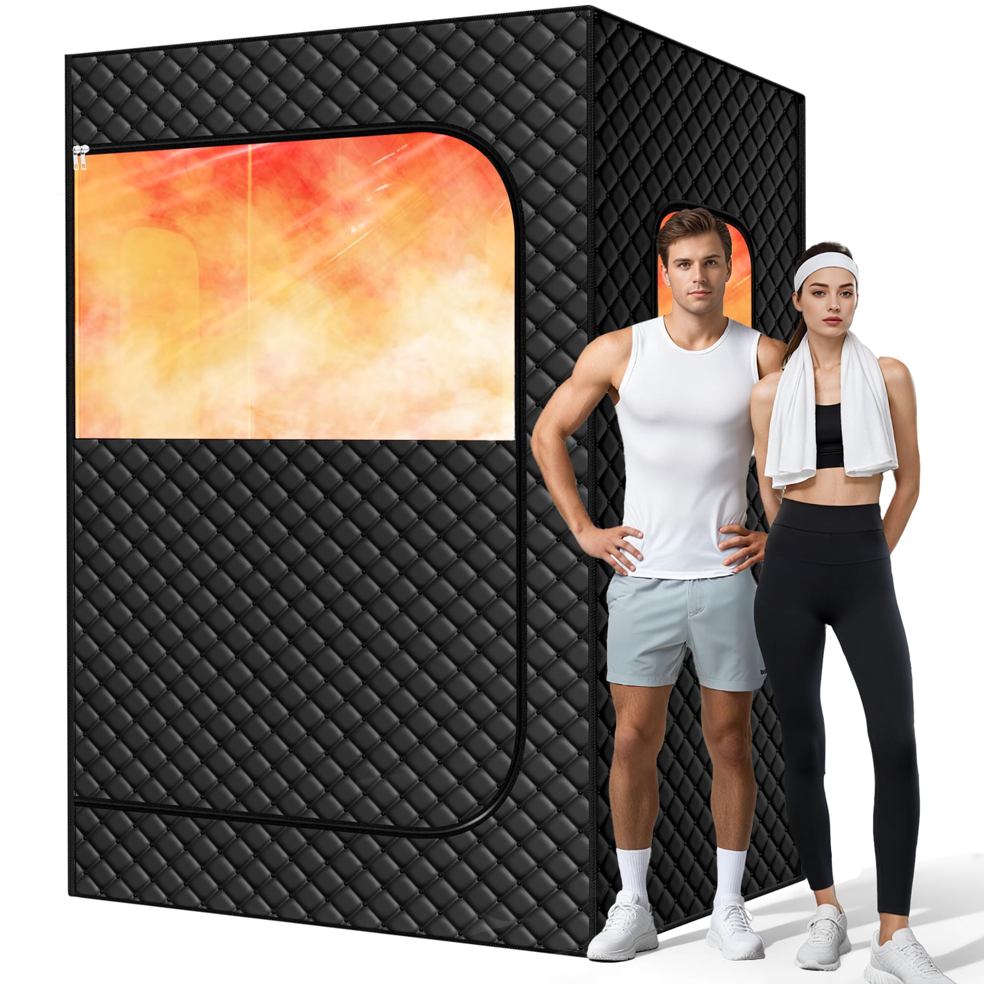 2 Person Portable Sauna for Home, Steam Sauna Tent for Indoor Use, Personal Full Body Recovery Sauna Spa, 9 Levels of Sauna Box with 2 Oversized Steamers, Chairs and Remote Control