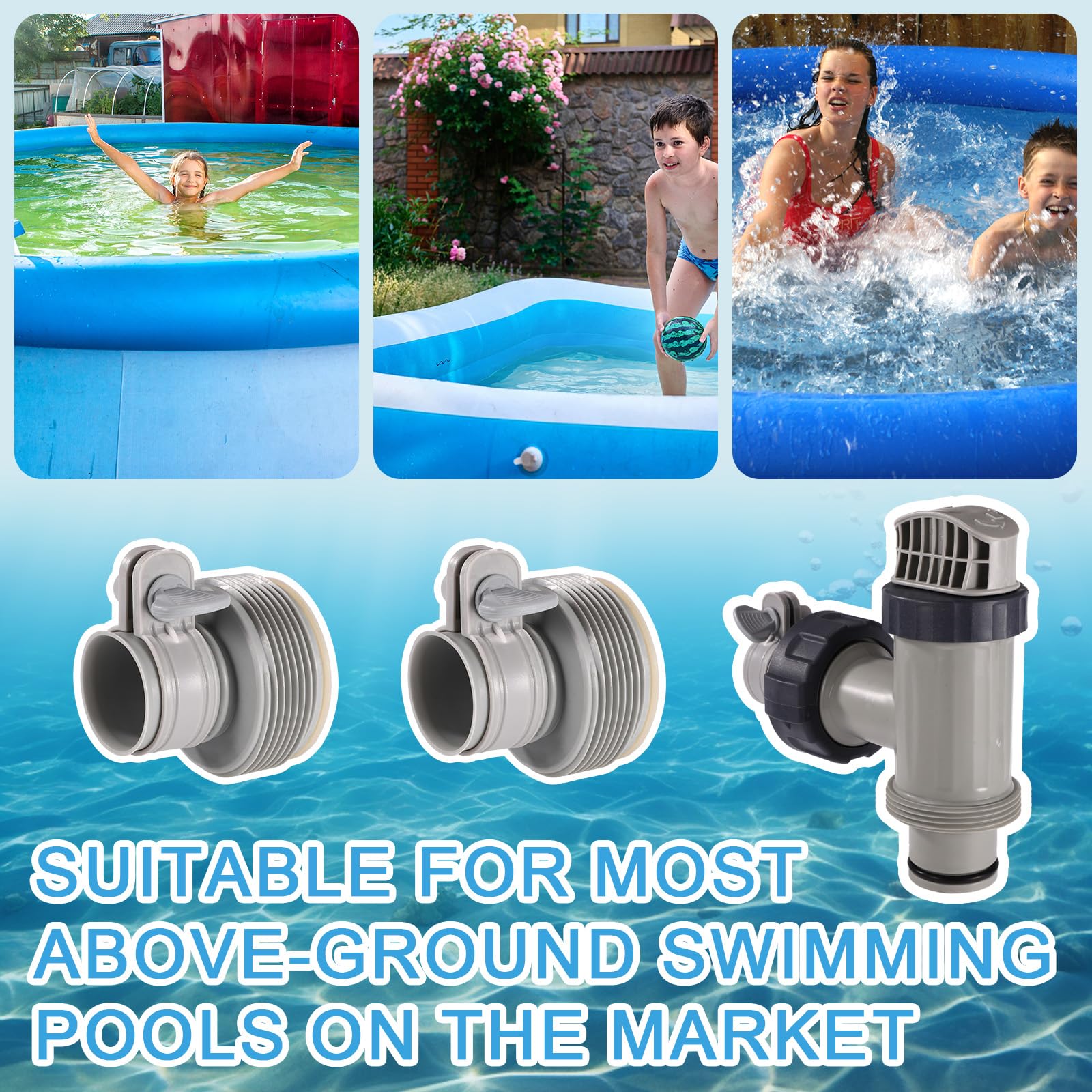 Lyreh Vanne à Piston Adaptateurs Tuyau Type B Compatibles Intex Pièces Piscine Remplacement Vanne Plongeuse Support Tuyau Piscine Hors Sol