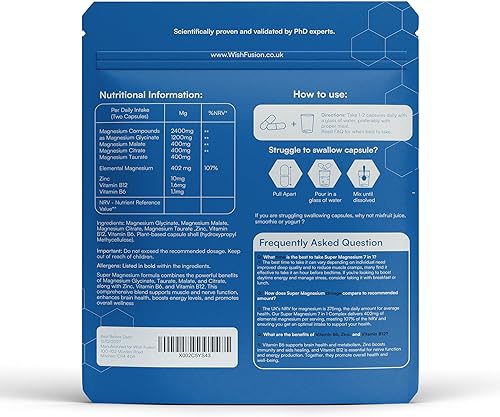 Miniatura 5 de Glicinato de magnesio 7 en 1-2400 mg Suplementos de magnesio para apoyar el alivio del estrés, el sueño, la salud cardíaca, los nervios, los