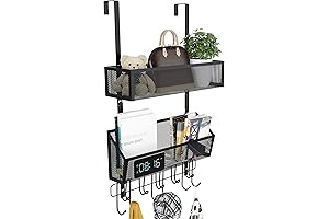 Over the Door Organizer with 2 Mesh Baskets and 11 Hooks