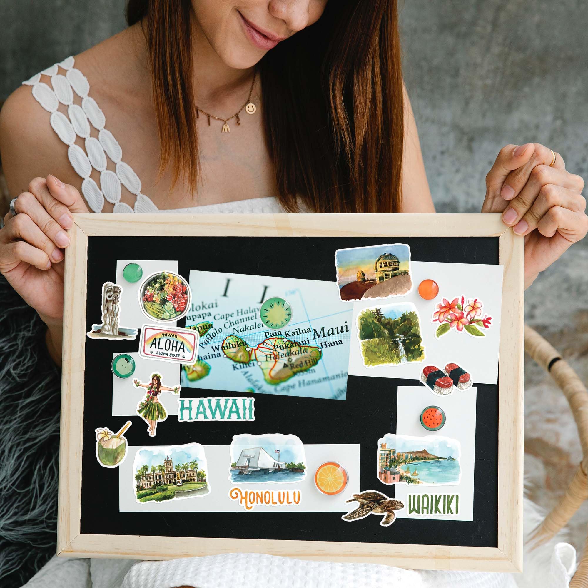 Navy Peony Exotic Hawaii State Travel Stickers (31 Pieces) - Watercolor America Vacation Stickers for Scrapbooking, Journals - Image 5