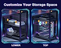 Vista 7 de ODK Escritorio reversible para juegos de 55 pulgadas con puerto de carga USB y luces LED, escritorio para computadora con estantes de almacenamiento