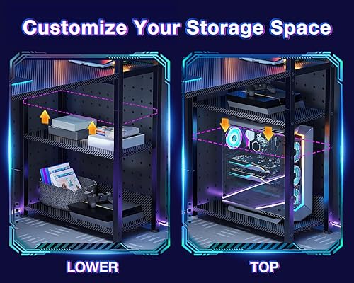 Miniatura 7 de ODK - Escritorio de juegos reversible con enchufes de energía y luces LED, escritorio de computadora de 48 pulgadas con estantes de almacenamiento y