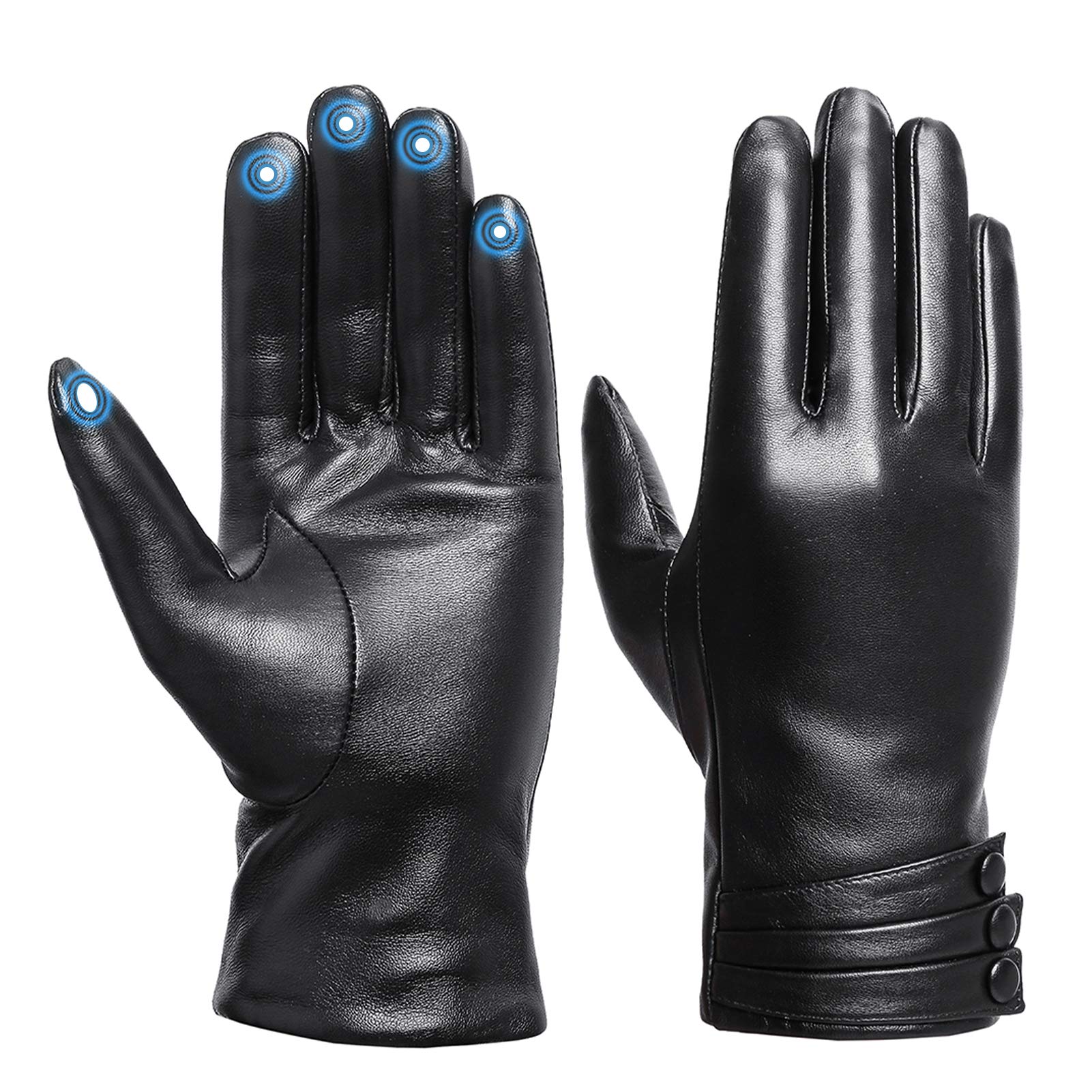 Women Genuine Leather Gloves Winter - Acdyion Touchscreen Leather Gloves Cashmere Lining Winter Warm Windproof Outdoor Activities Driving Jogging Walking Gift Packing