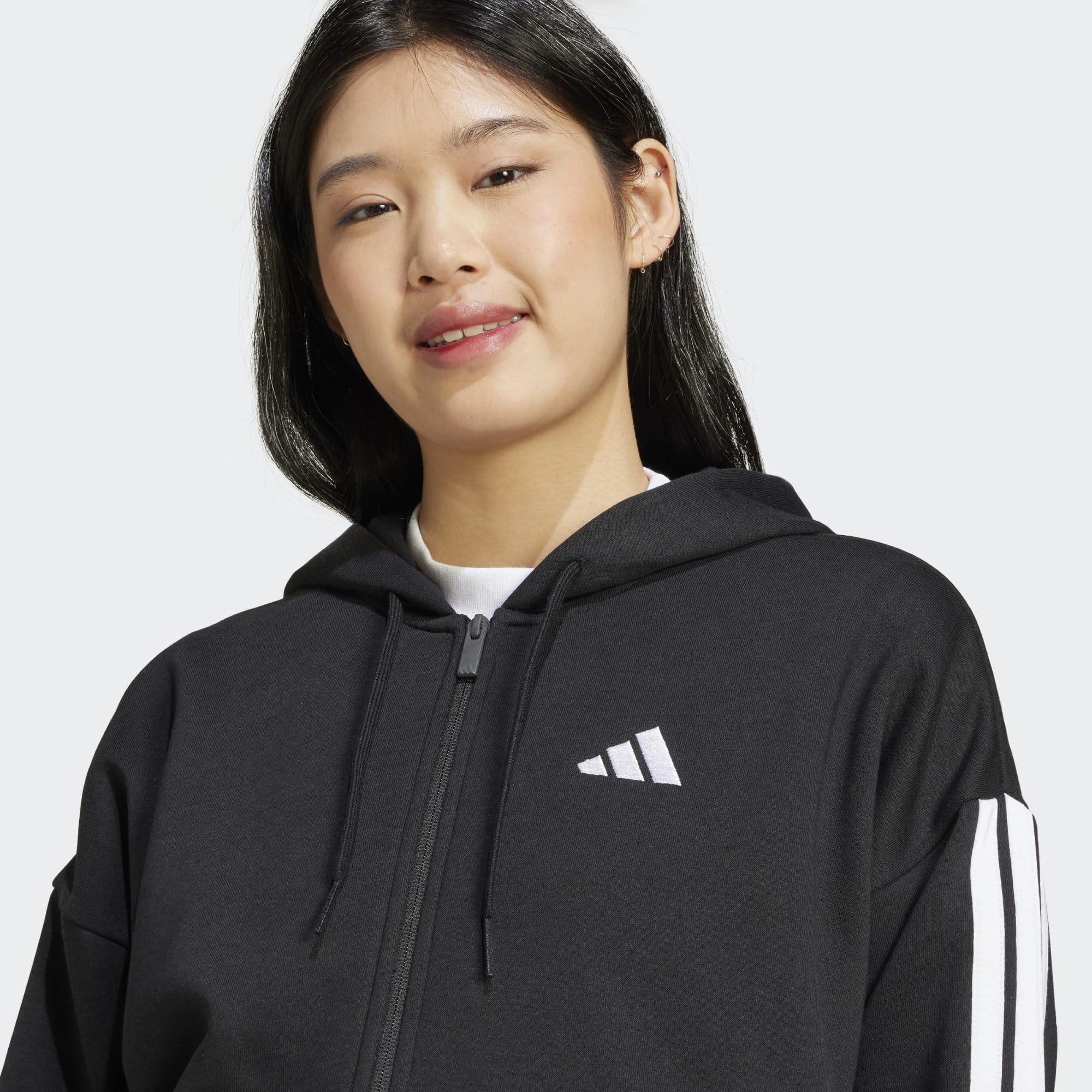 adidas Mujer Essentials 3-Stripes Full-Zip Fleece Hoodie