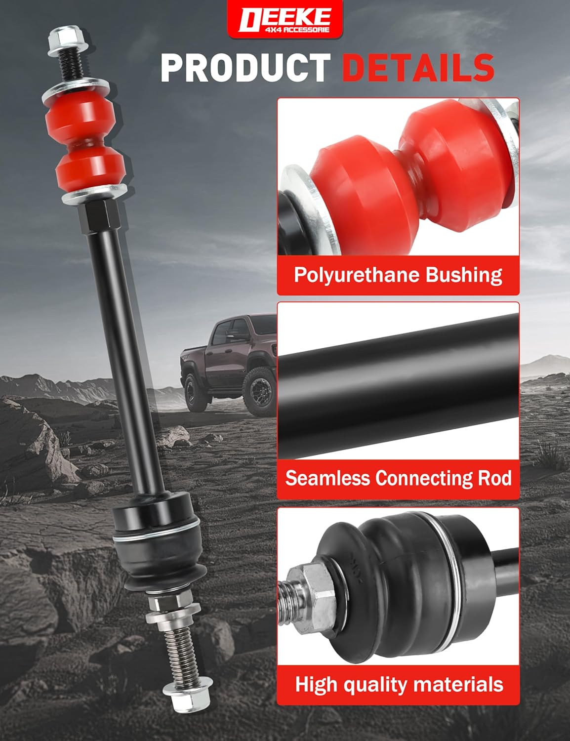 Front Sway Bar Extended End Link Kit 1-3" Lift for 1999-2018 Ram 1500, Silverado 1500/2500HD, Avalanche 1500 4WD, Heavy Duty Suspension Stabilizer Links (12" to 14.85")