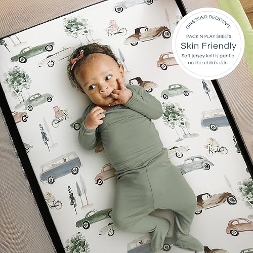 Vista 269 de GRSSDER Juego de 2 sábanas elásticas ultra suaves para moisés, ajuste universal para moisés, cesta de moisés, colchón rectangular ovalado, seguro