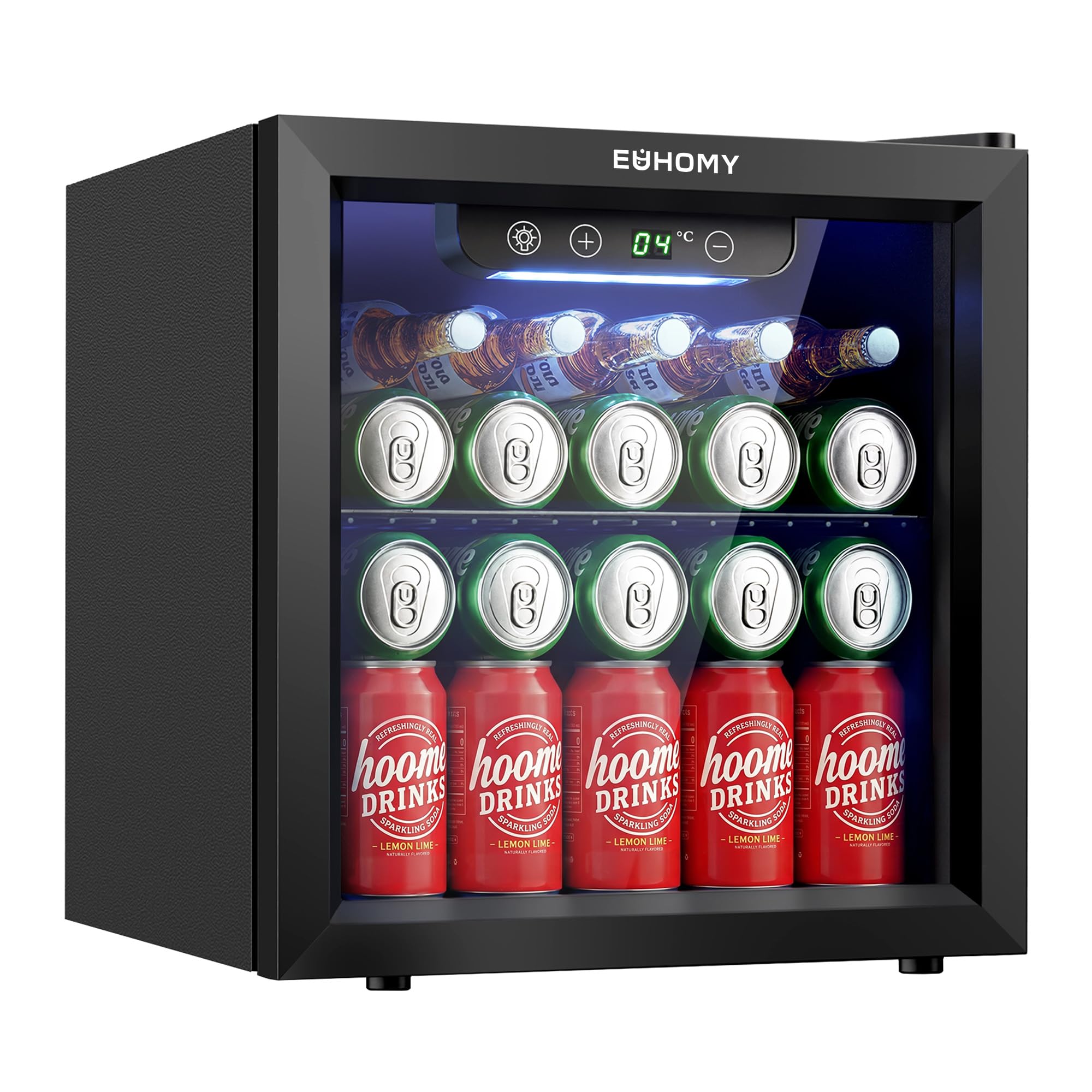 EUHOMY Réfrigérateur à Boissons 55 Canettes 36 L Silencieux 43 dB Porte Vitrée Noir