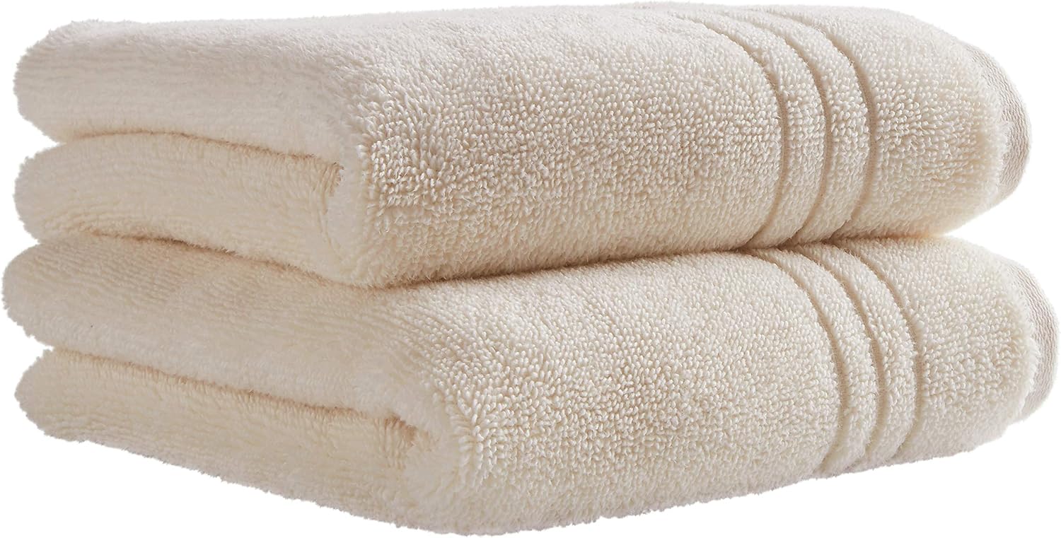 Amazon Brand – Rivet Quick-Dry Cotton Hand Towel Set, Set of 2, Egret White