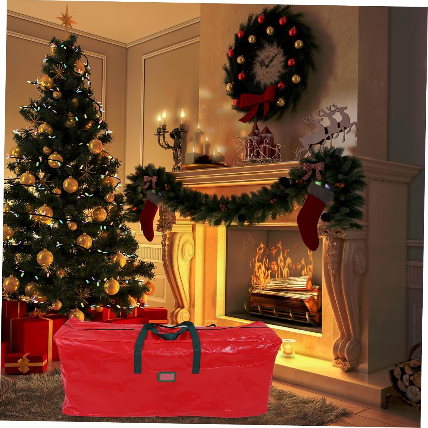Christmas Tree Organizer Xmas Bag, PE Red Foldable Large Storage