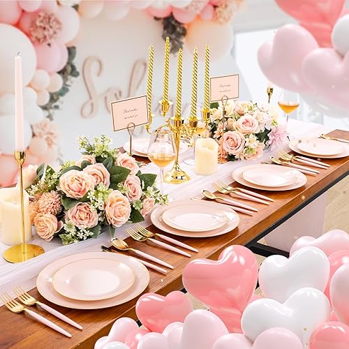 Vista 88 de Liacere 150 platos de plástico azul – cubiertos de plástico dorado con mango azul – Los platos desechables azul marino incluyen 30 platos