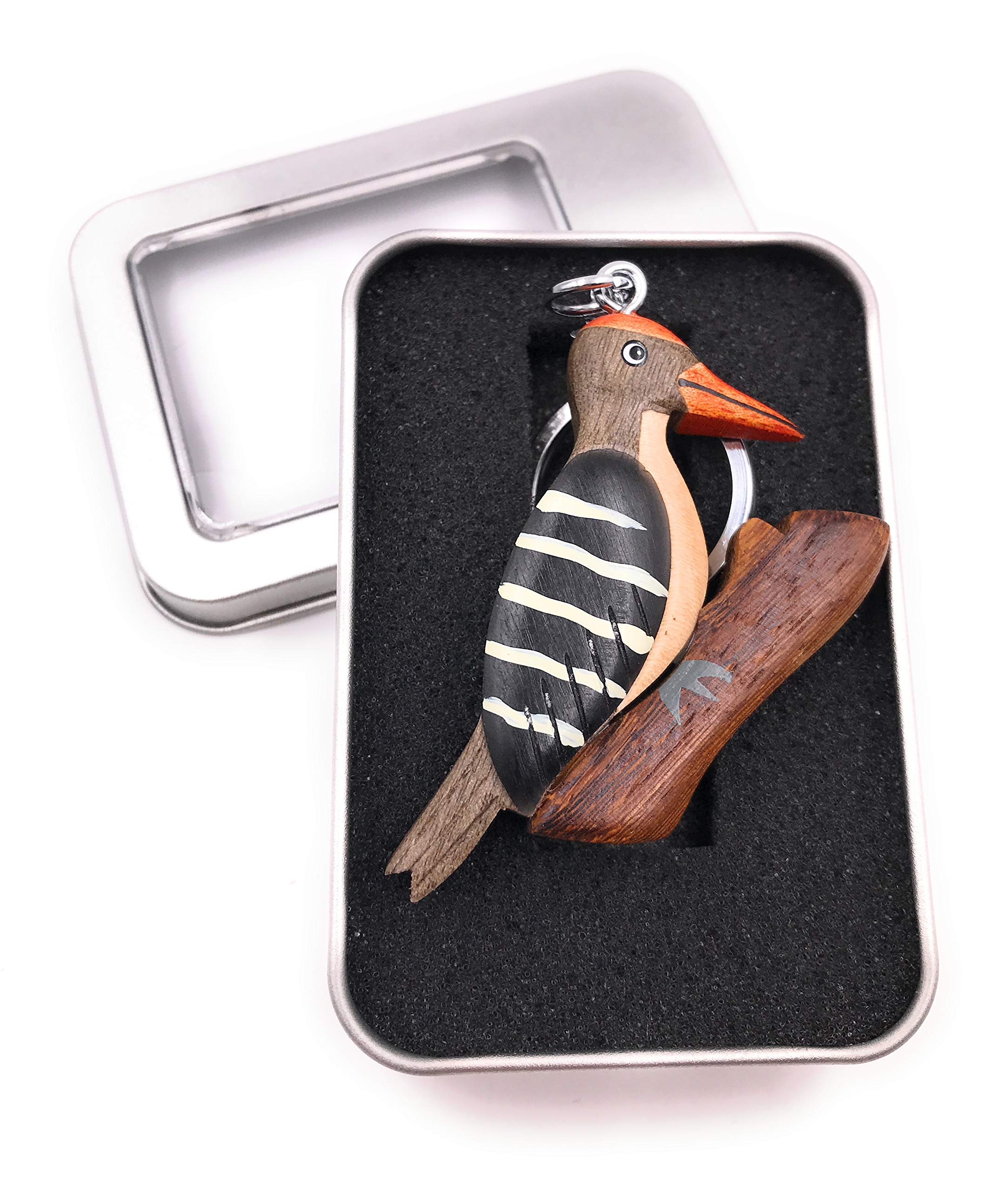 Onwomania Different Keychain Woodpecker Bird Forest On Branch Great Spotted Woodpecker Zoo Pendant In Present Box