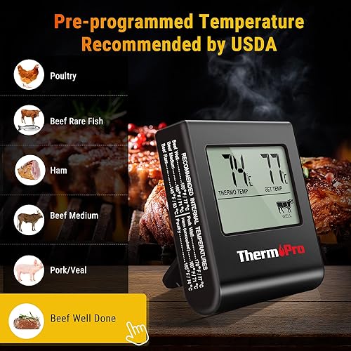 Miniatura 2 de ThermoPro TP16 - Termómetro digital LCD grande para carne, para cocinar, ahumar, asar a la parrilla, indicador de temperatura de alimentos con