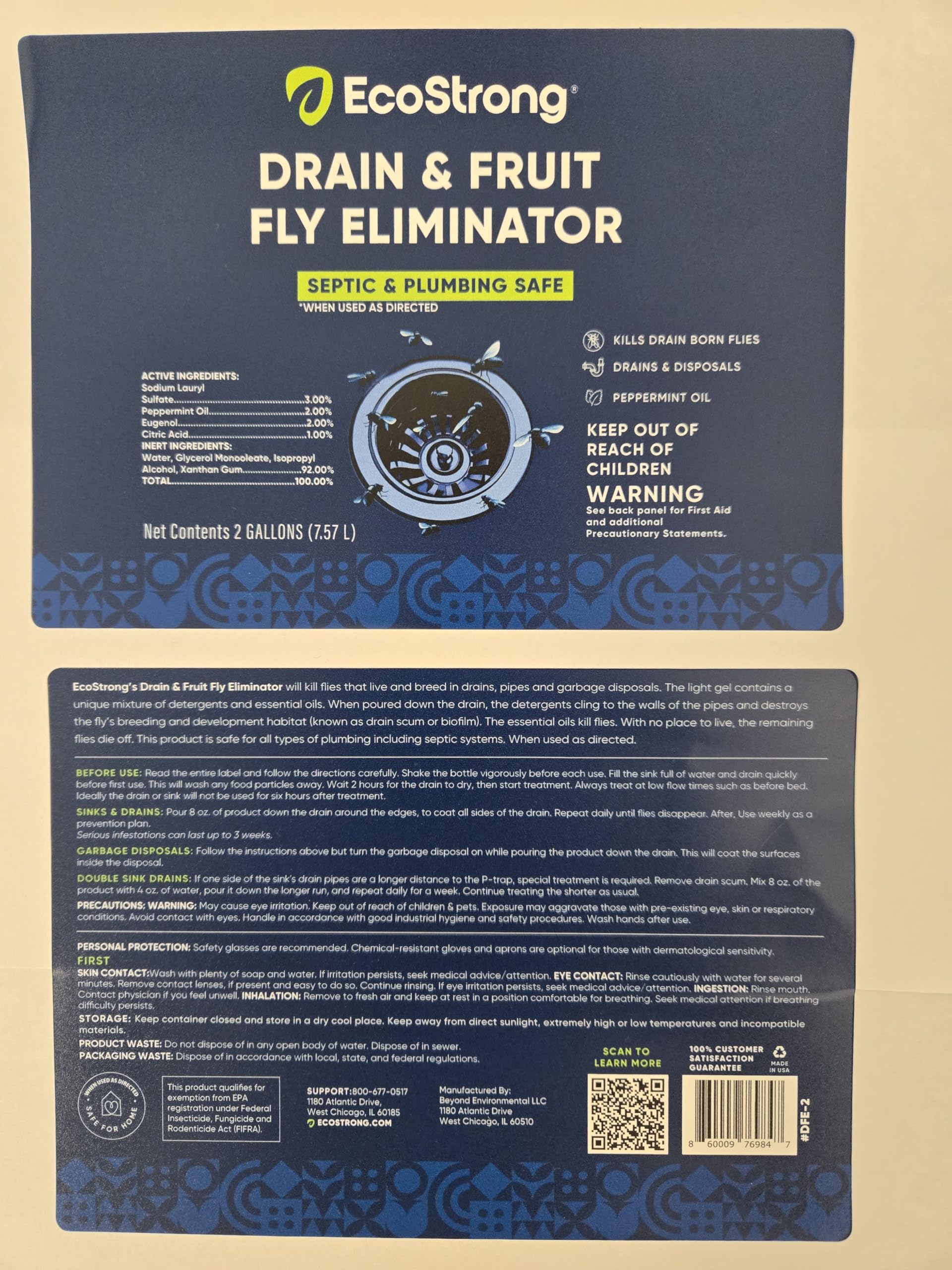 Tratamiento de drenaje de moscas de la fruta, eliminador de moscas de drenaje, totalmente natural, elimina mosquitos, moscas de alcantarillado y más, funciona en todos los desagües, 256 onzas líquidas