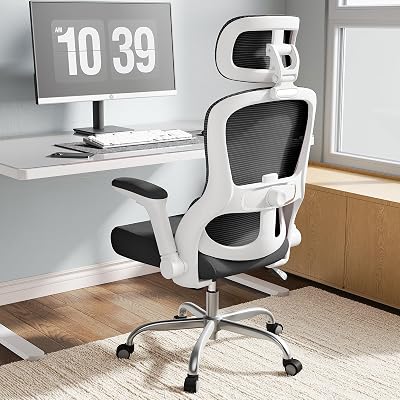 TRALT Bürostuhl Ergonomisch – Bürostuhl – Gaming Stuhl mit Verstellbare Kopfstütze Lordosenstütze Home Office Desk Chair – Schreibtischstuhl Computerstuhl für Große Menschen Mesh-Stuhl Weiß Schwarz
