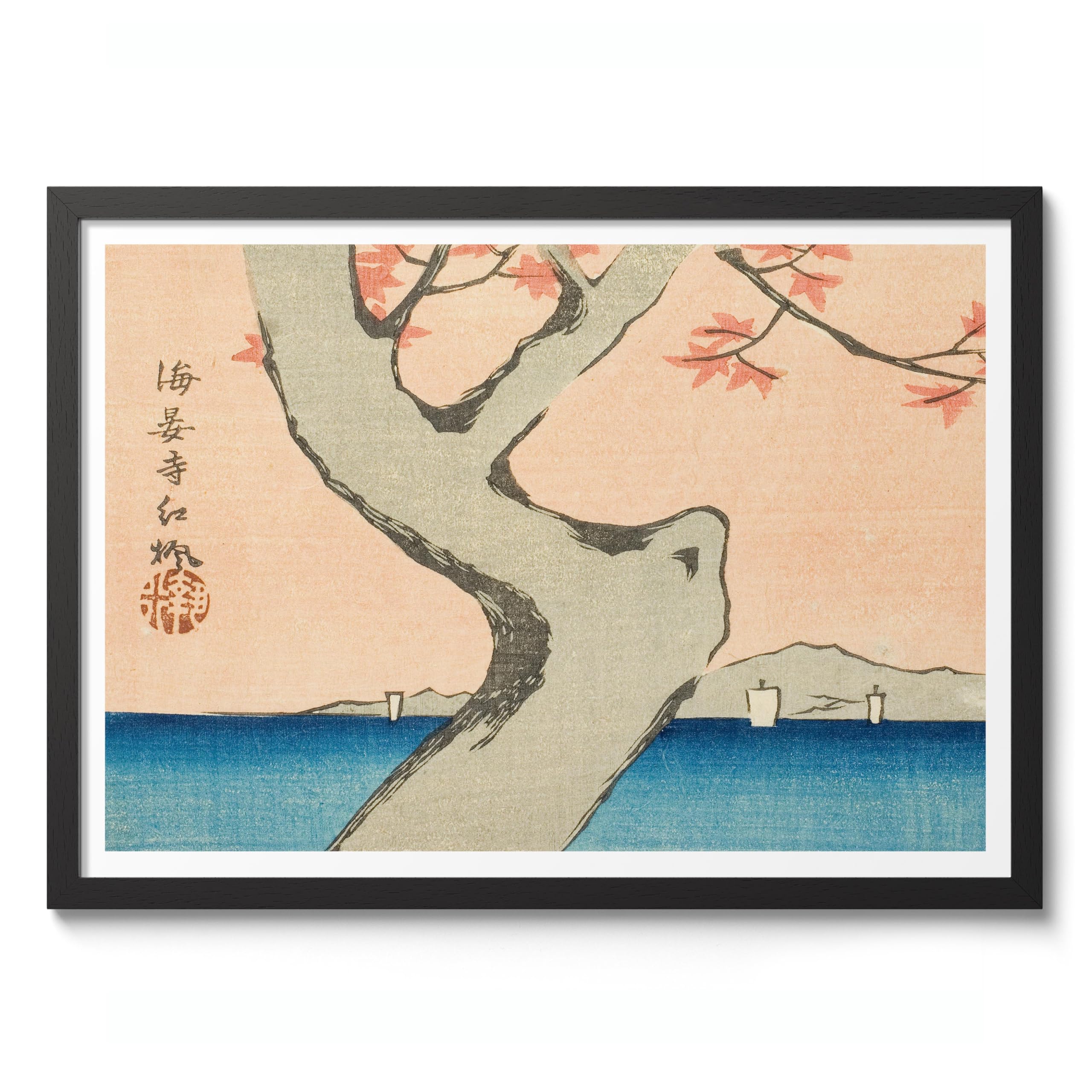 Maple Leaves At Kaian Temple Utagawa Hiroshige Poster, Japanese Woodblock Ukiyo-E Print, Vintage Art Picture Painting Wall Art Exhibition Bedroom Home Decor, A1 (Black Frame) - 86.9x62.4cm โ image 1