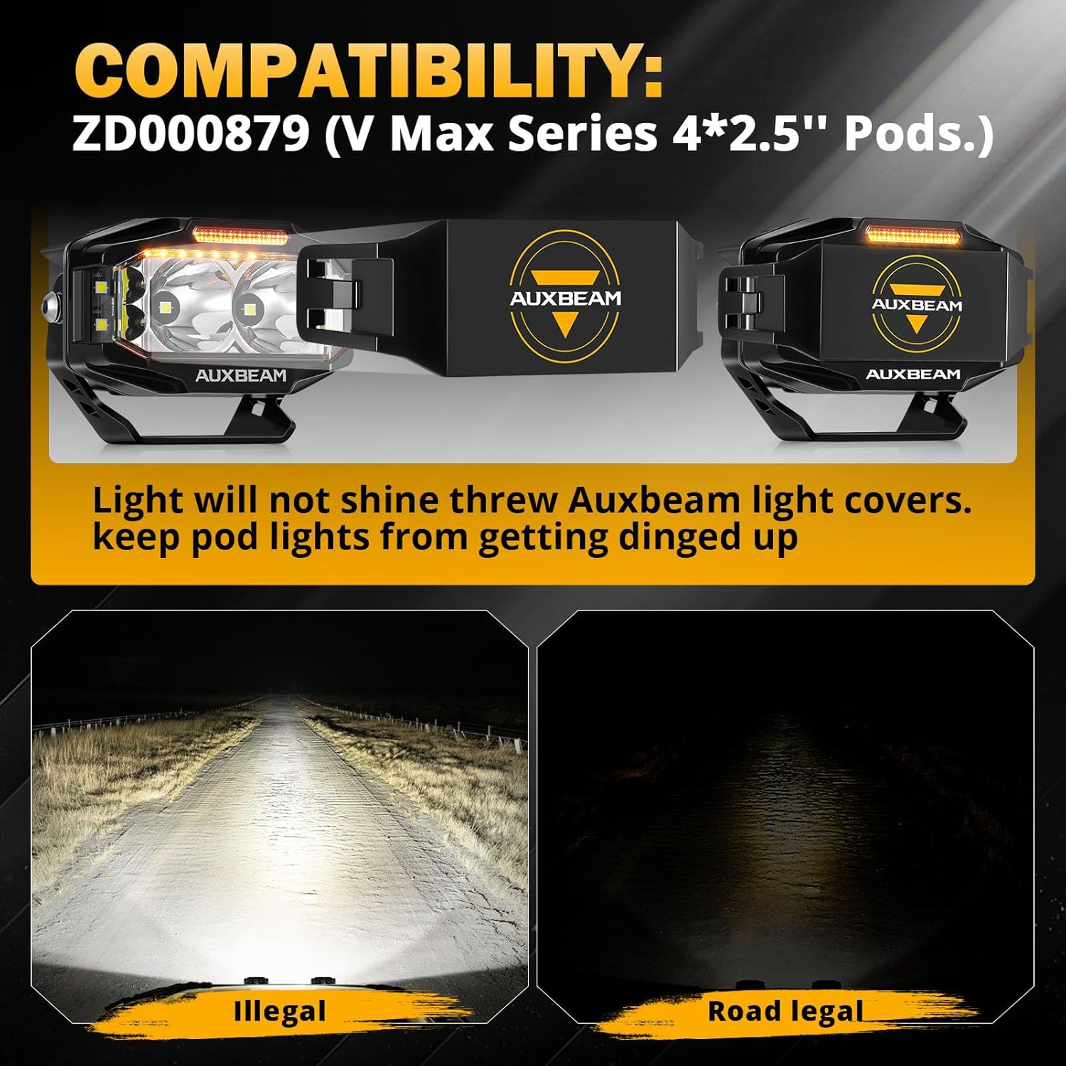 Auxbeam V-MAX Series LED 4Inch Light Pod with 270° Side Shooter + 4Inch Light Covers