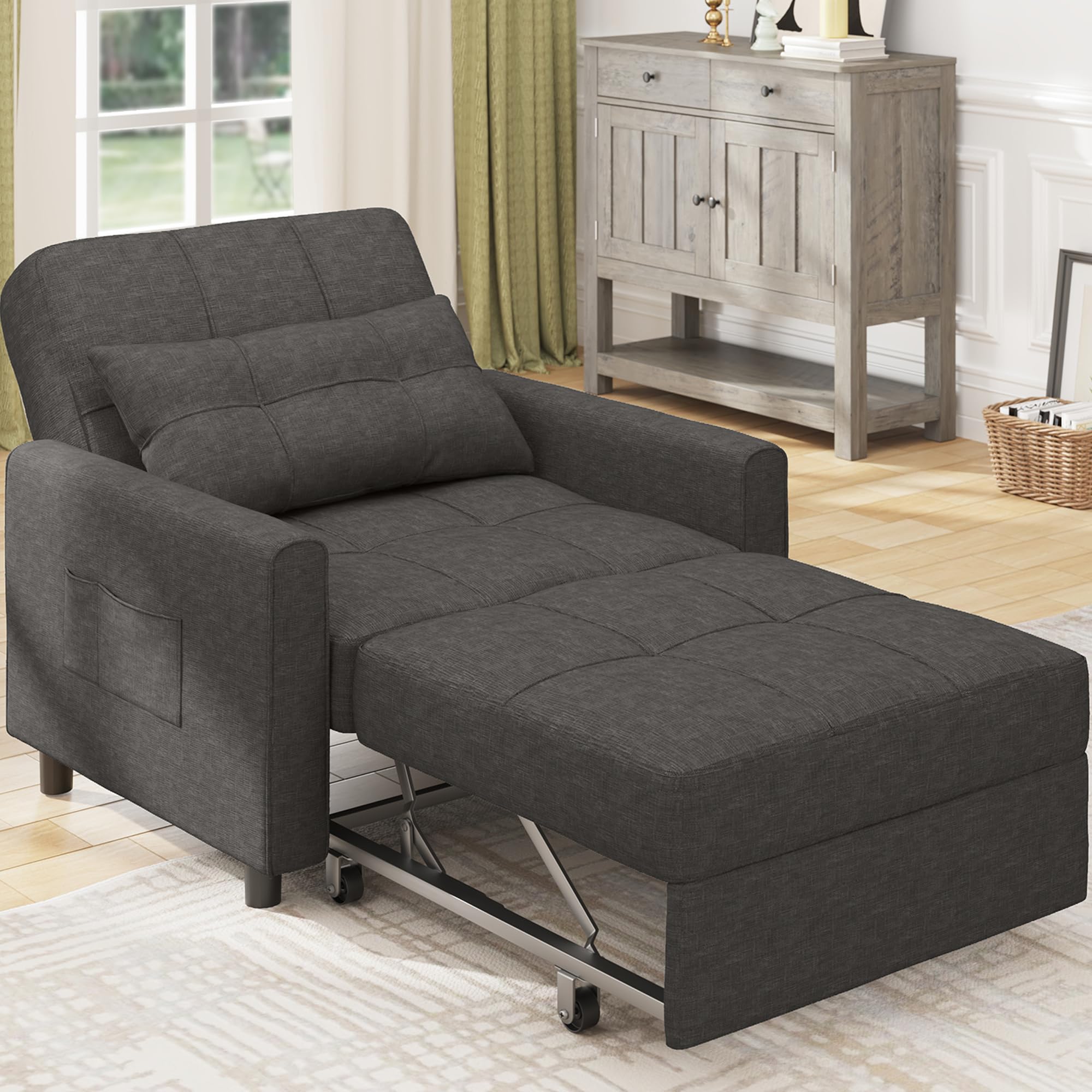 Bealife Poltrona relax,Poltrona letto con schienale regolabile, Poltrona Letto Singolo, Poltrona reclinabile per soggiorno, camera da letto, balcone e ufficio(grigio scuro)